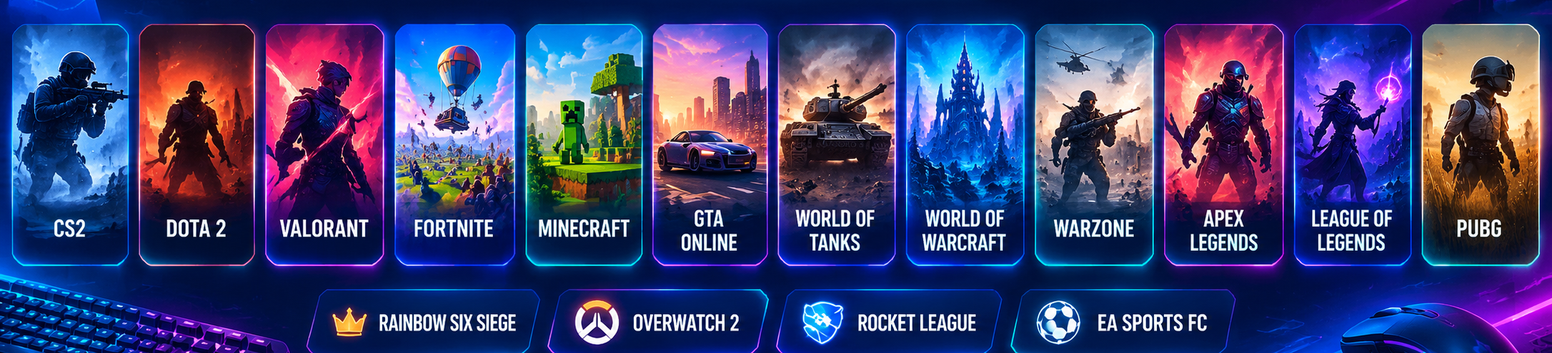 CS2, Dota 2, Valorant, Fortnite, Minecraft, GTA Online и другие популярные онлайн-игры